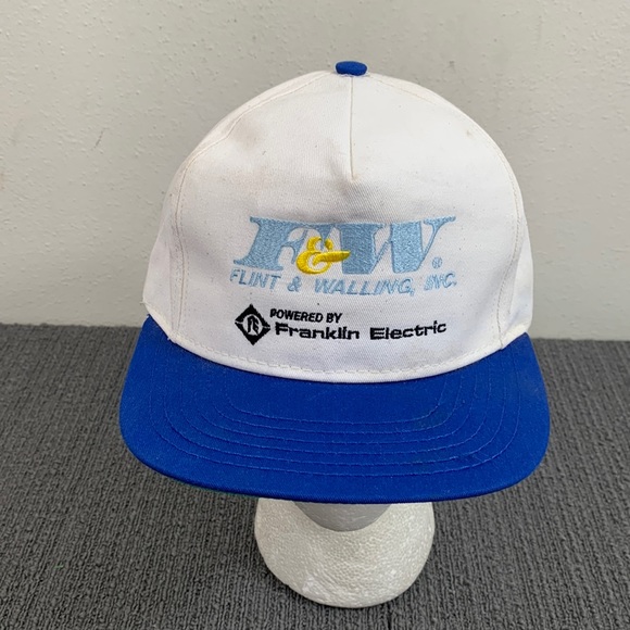 Vintage F&W Flint & Walling Inc Snapback Hat Mens Adjustable White Blue Park Ave - Picture 1 of 17